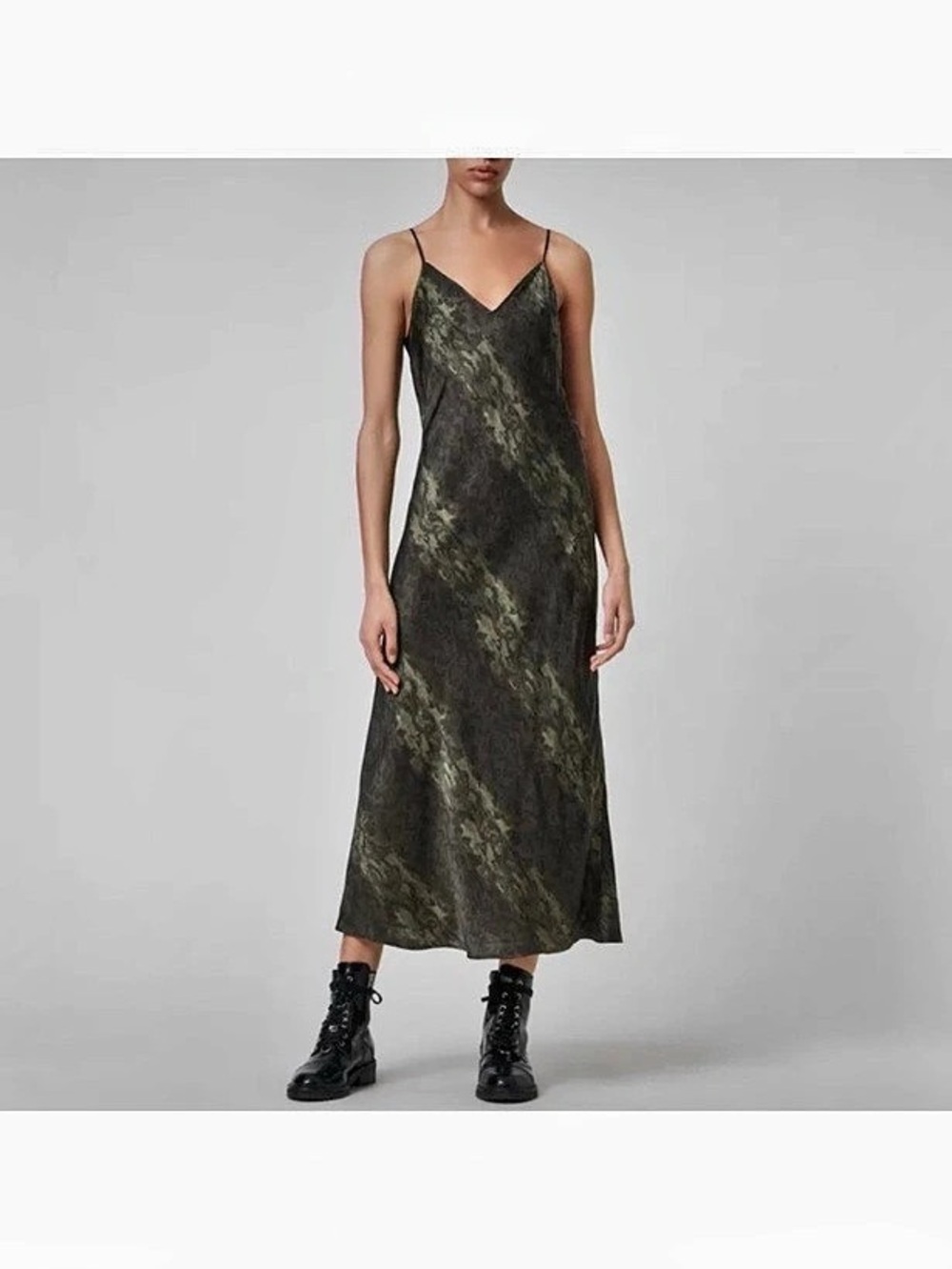 AllSaints Tierny Slip Dress Animal Print Midi Dress Size X-Small